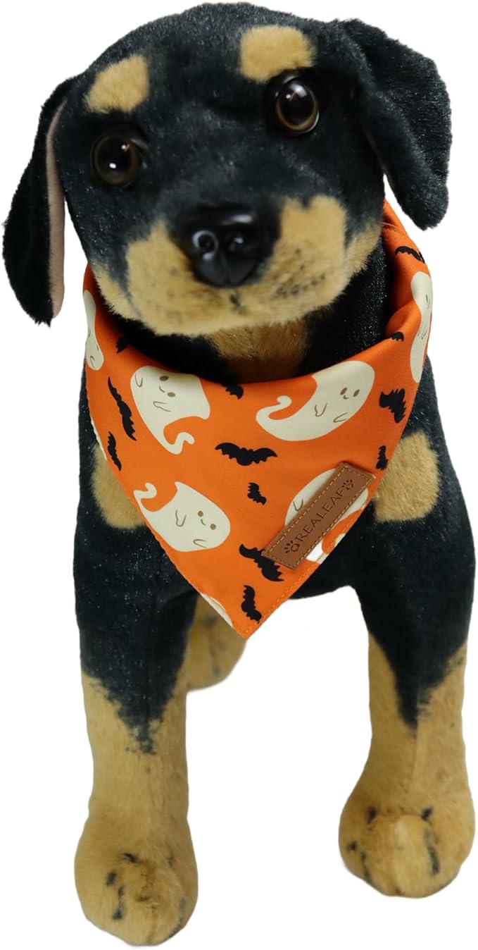 Realeaf Halloween Dog Bandanas 2 Pack, Reversible Orange Gray Pet Scarf for Boy and Girl, Premium Durable Fabric, Holiday Bandana for Small Medium Dogs (Halloween, Small)