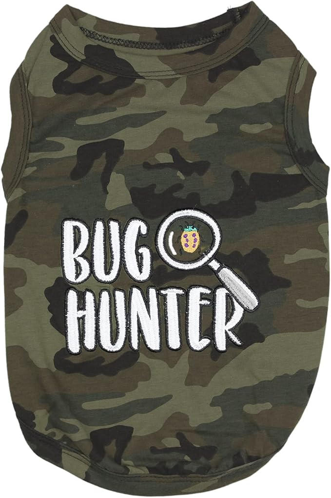 Parisian Pet Embroidered 'Bug Hunter' Tee Shirt - Lightweight Cotton, Sleeveless Pet Vest - Machine Washable Dog Shirt for Large Dogs - L