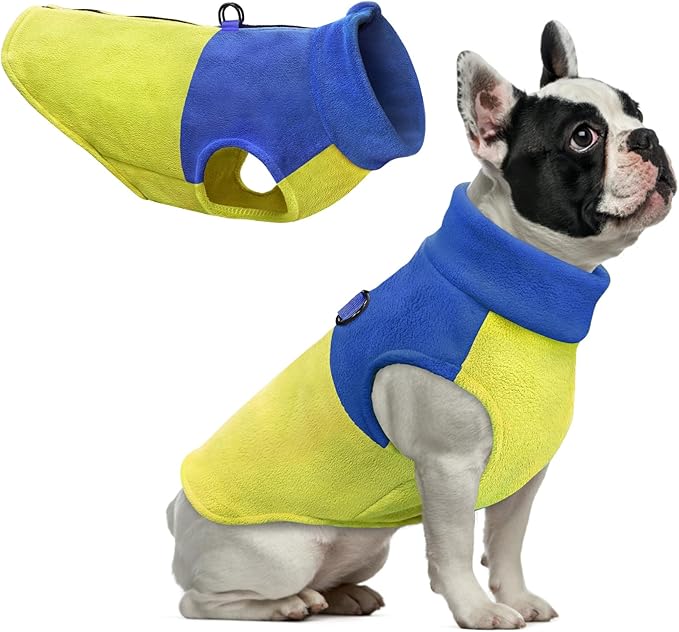 Idepet Dog Fleece Vest Sweater Zip Up Warm Pullover Dogs Jacket with D-Ring Leash Winter Cold Weater Coat Pet Sweatershirt Clothes Hoodie for Small Medium Dogs Boy Girl (Blue/Green, L)