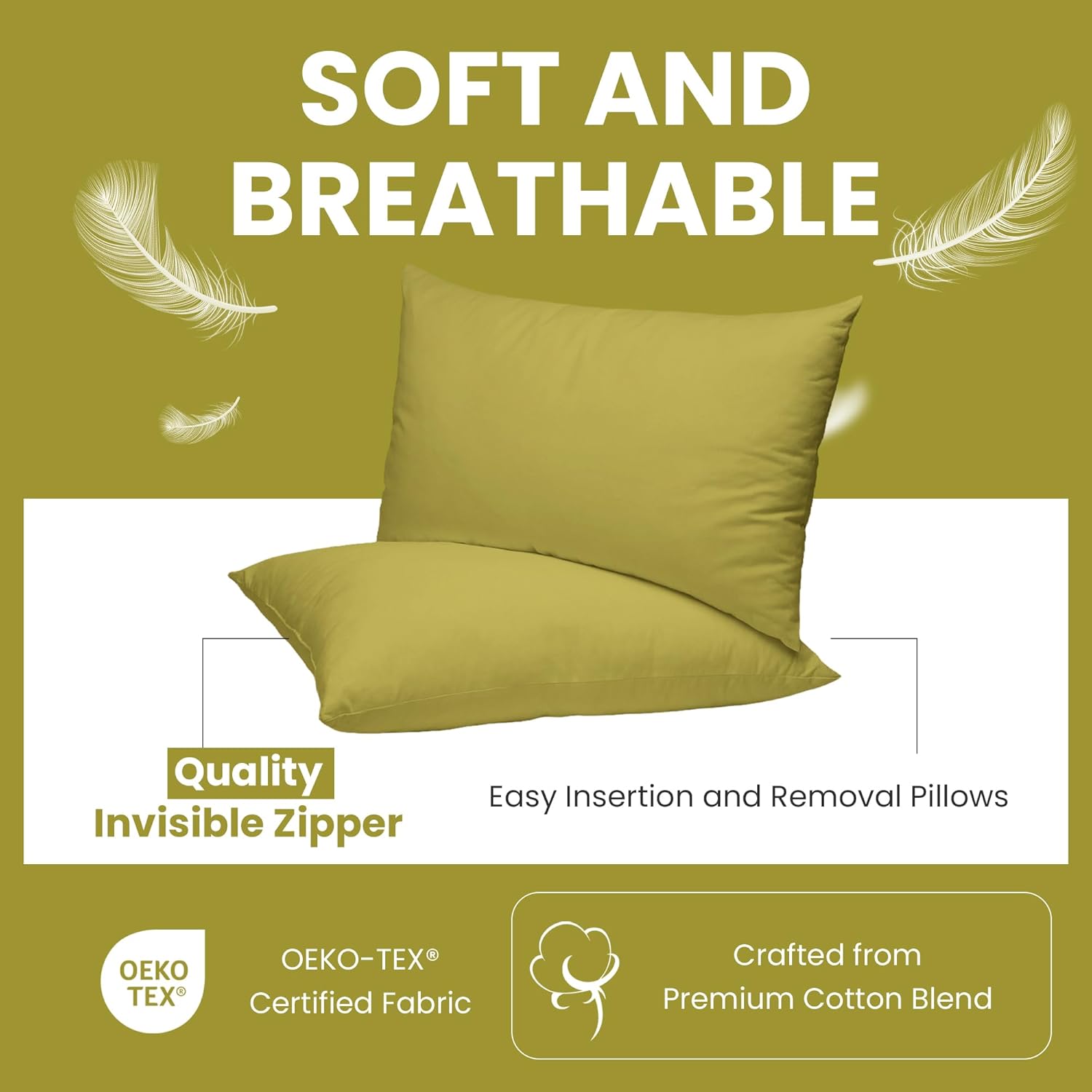 Haven & Glow Decorative Throw Pillow Cover – Rectangular Cushion Case with Zipper | Modern Sofa, Couch & Bed Accent Pillow Covers for Living Room, Bedroom & Home Decor | 20 x 12 Inch – Green – 2 Pack