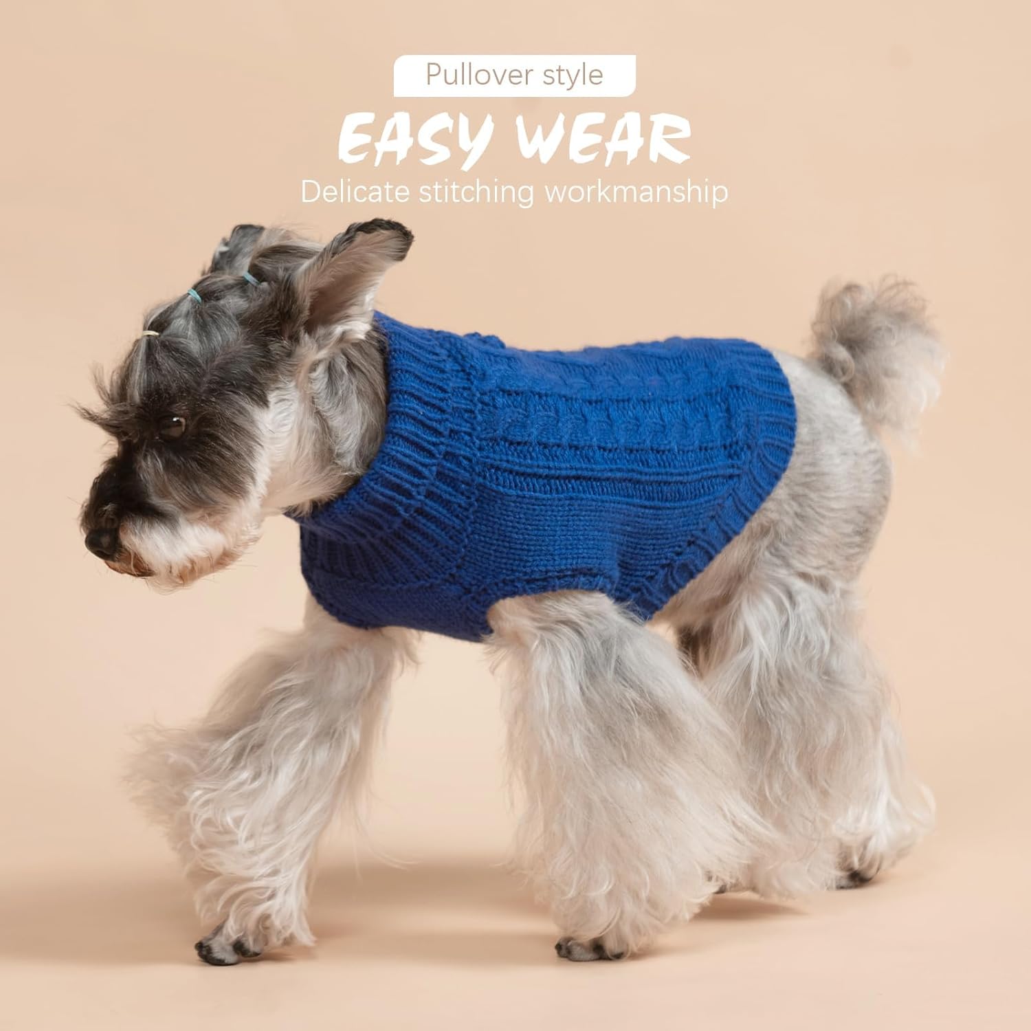 BINGPET Thermal Knitted Dog Sweater for Small Medium Large Dogs,Winter Dog Cat Coat Warm Sweartershirts Outfits,Classic Cable Knit Turtleneck Pullover Dog Jumper Coat Warm Sweartershirts(Blue,S)