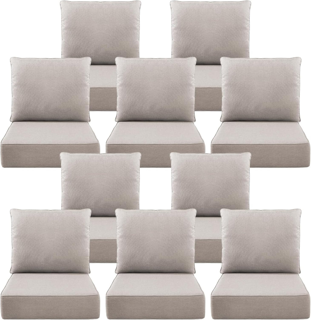 Luxury 6" Outdoor Cushions for Patio Furniture, 24x24x6" Thick Seat Cushion Set of 10, Fade Resistant Couch Chair Replacement Cushions High Density Deep Wicker Chair Cushion w/ Removable Cover, Beige