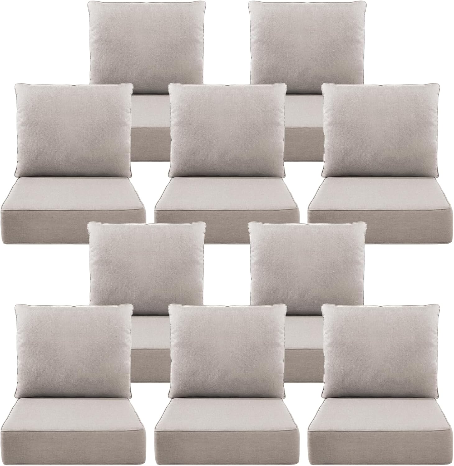 Luxury 6" Outdoor Cushions for Patio Furniture, 24x24x6" Thick Seat Cushion Set of 10, Fade Resistant Couch Chair Replacement Cushions High Density Deep Wicker Chair Cushion w/ Removable Cover, Beige