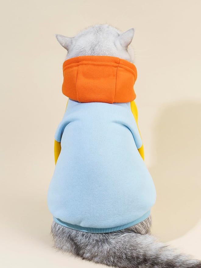 QWINEE Basic Dog Hoodie Sweatshirt Puppy Sweater Warm Cat Costumes Pet Clothes for Chihuahua Puppy Kitten Small Medium Dogs Orange and Blue X-Large