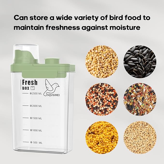 1.7 Qt/1.6 L Bird Seed Storage Container with Lids Airtight Measuring Cup, Bird Seed Dispenser Pet Food Container Are Used to Store Bird Food, Chicken Feed BPA Free (1.6L, White)