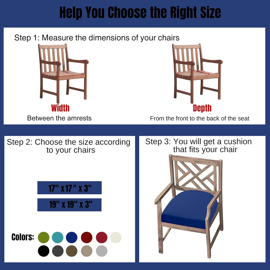 idee-home Outdoor Chair Cushions Set of 4, Thick 17" x 17" x 3" Patio Chair Cushions for Outdoor Furniture Waterproof with Ties, Seat Cushion, Patio Chair Pads Dining Chair Dark Cerulean