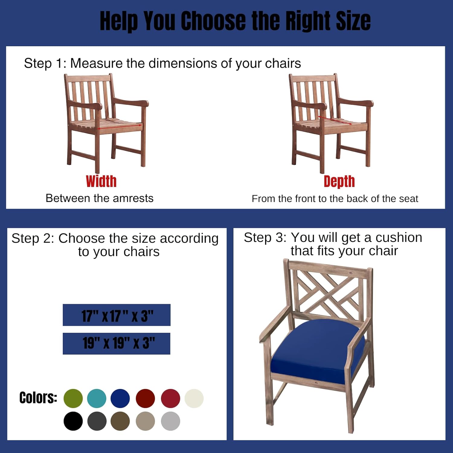 idee-home Outdoor Chair Cushions Set of 4, Thick 17" x 17" x 3" Patio Chair Cushions for Outdoor Furniture Waterproof with Ties, Seat Cushion, Patio Chair Pads Dining Chair Dark Cerulean