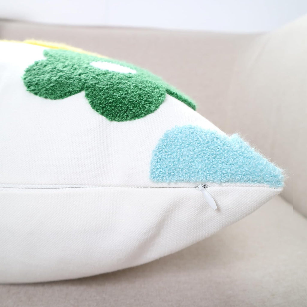 DECOBIRD Embroidery Throw Pillow Cover 18x18 Floral Home Decor Loop Embroidered Durable Soft Square Cushion Cover 45x45cm Pillowcase for Couch Sofa Gift, Multi-Color 5 Petal Flowers 1 Piece