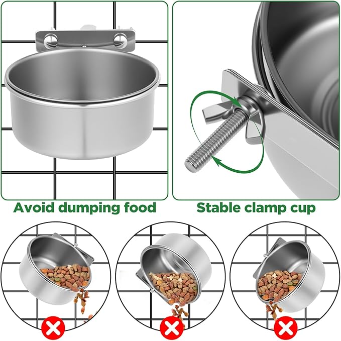 4pcs Medium Stainless Steel Bird Bowls,Bird Water Bowl with Clamp Holder,Parrot Food Bowl Parrot Cage Coop Feeders for Cockatiel Parakeet Macaw Finches Lovebirds Small Animals