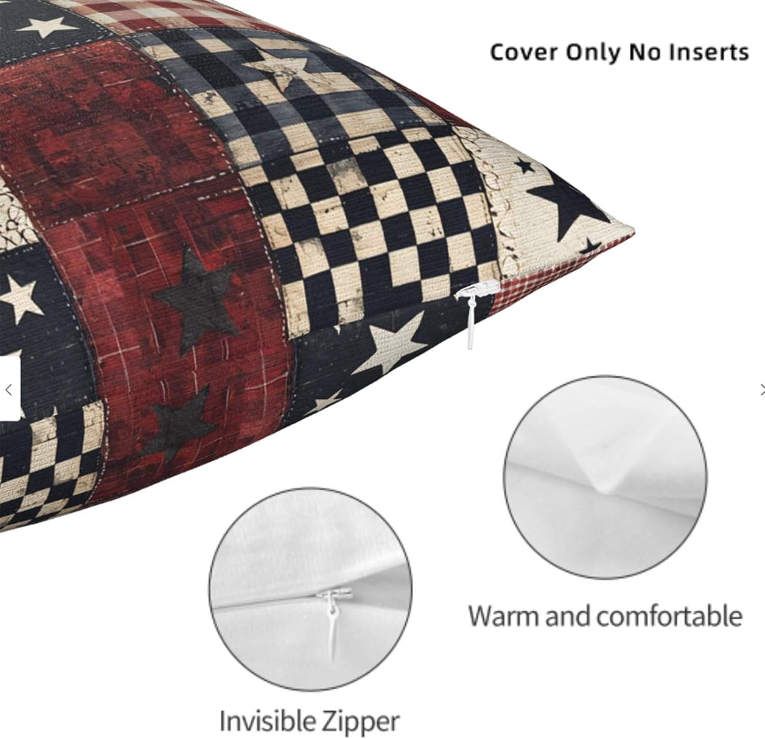 Throw Pillow Covers 18x18 Set of 2, Flag Patchwork Cushion Covers, Decorative Square Pillowcases for Couch, Bedroom, Living Room