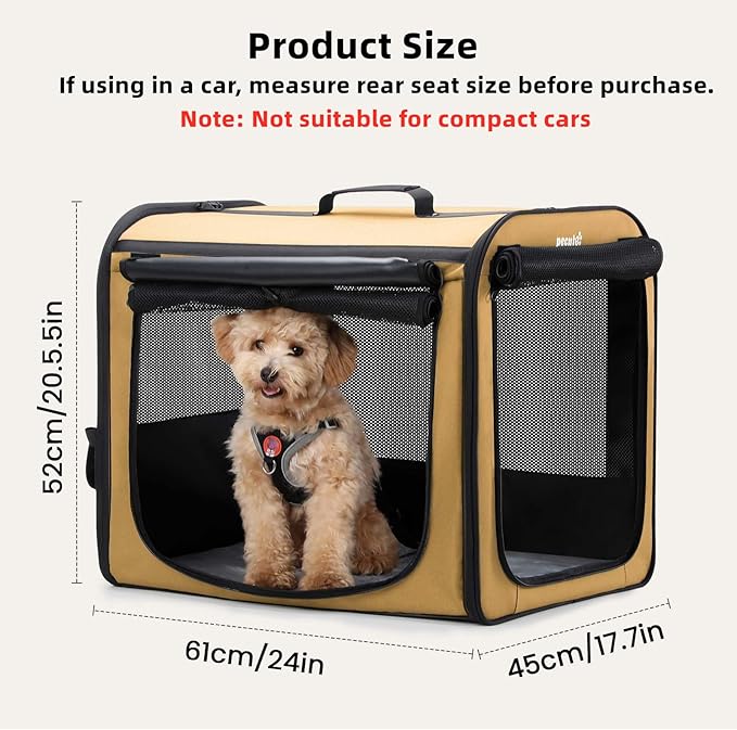 Dog Car Carrier Light Weight, Dog Carrier for Cars Easy to Assemble, Dog Cars Crate Portable and Breathable, Foldable Pet Carrier for Both Indoor and Outdoor Use, Dogs Travel Crate with Curtain Brown