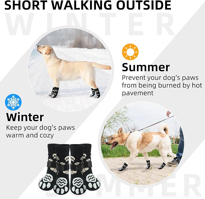 PUPTECK Anti Slip Dog Socks 2 Pairs with Double Grippers for Hardwood Floors, Shoes for Hot/Cold Pavement, Boots & Paws Protectors to Prevent Licking, Traction Booties for Senior Small Large Dogs