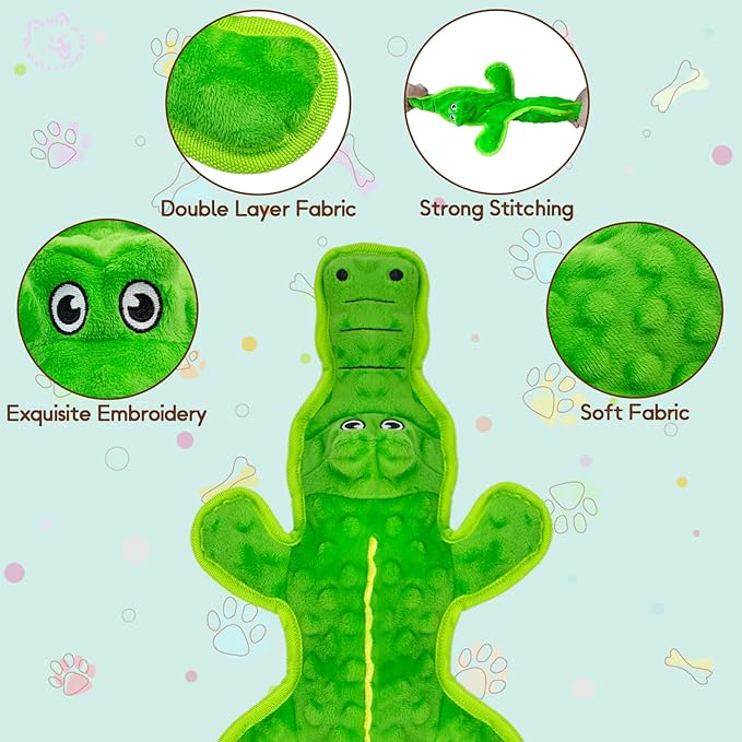 No Stuffing Dog Squeak Toys- Chew Toys for Small Medium Large Breed- Durable Puppy Teething Interactive to Keep Them Busy- Best Birthday Gift(Crocodile)