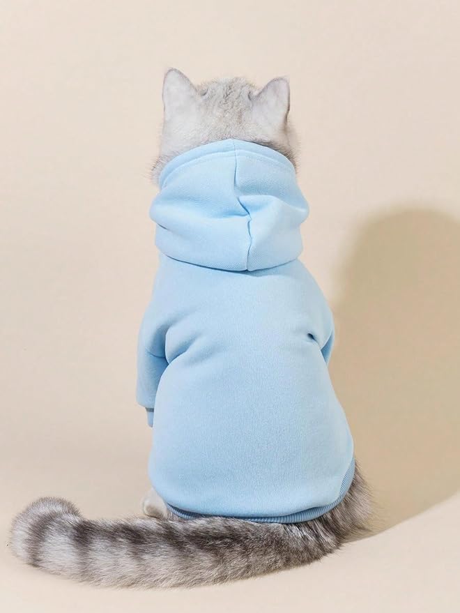 QWINEE Basic Dog Hoodie Sweatshirt Puppy Sweater Warm Cat Costumes Pet Clothes for Chihuahua Puppy Kitten Small Medium Dogs Light Blue Large