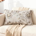 Floral Embroidered Lumbar Throw Pillow Cover 12x 20, Sequin Chinoiserie Flower Neutral Linen Pillow Cushion Cases, Farmhouse Decorative Pillows for Bed, Outdoor Couch White