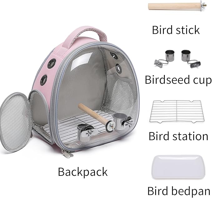 Portable Travel pet Backpack Carrier Hamster Bag Guinea Pig Bird Small Dog cat Turtle Carrier Rabbit Cage Squirrel Bearded Dragon Breathable Hangbag (Pink+Accessories)