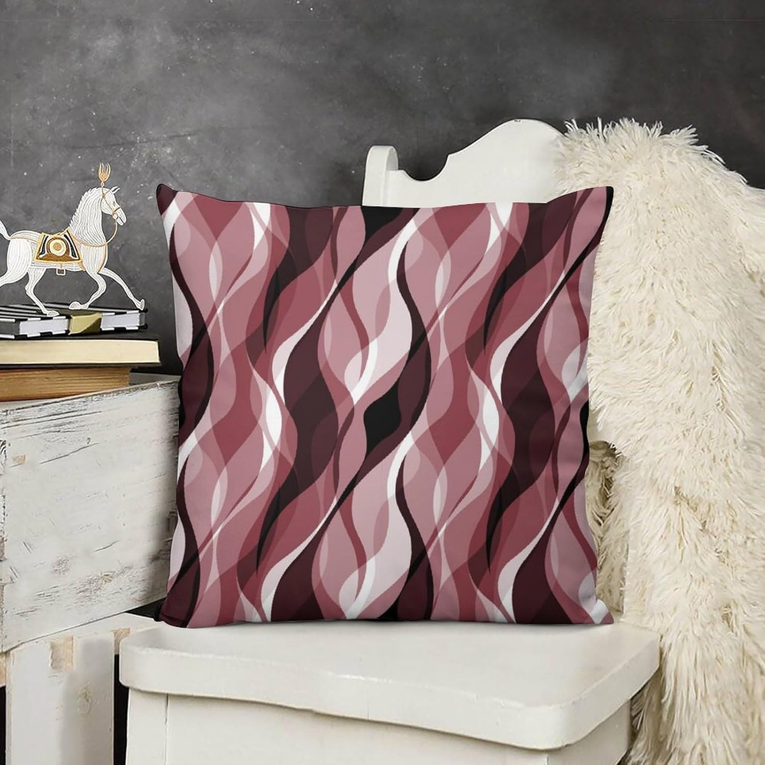 Burgundy Throw Pillow Covers Modern Abstract Ombre Burgundy Striped Decorations for Bedroom Living Room Farmhouse Sofa Pillows Bed Couch 22x22 Inch