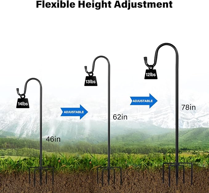 Shepherd Hooks for Outdoor, 2 Pack 78 Inch Bird Feeder Pole with 5 Prongs Base for Hanging Lantern, Hummingbird Feeder, Lightweight Plant, Shepherds Hook for Bird Feeders for Outside