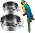 2Pcs Stainless Steel Bird Feeding Bowls, Small Bird Feeding Cup, Stainless Steel Parrot Food Bowl Cage with Holder, Parrot Cage Water Feeder, Pet Cage Cup Holder (Dia 4.72", 5.51",)