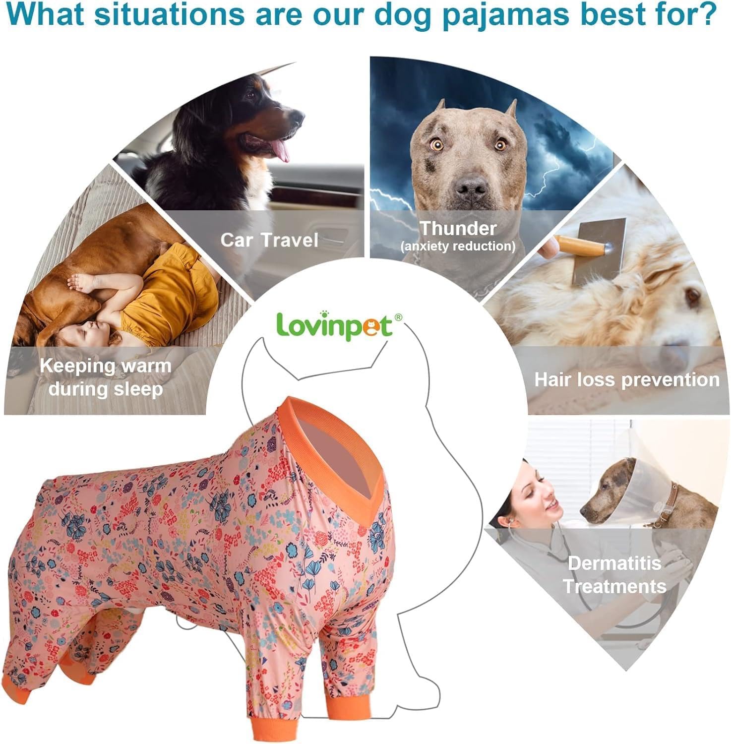 LovinPet Large Dog Pajamas, Pet Anxiety Relief Shirt, Pet Pajamas for Dogs, Anti Licking, Dog Surgery Recovery Clothes, Breathable Stretchy Fabric, Red, Shimmering Blooms Blush Print, Medium