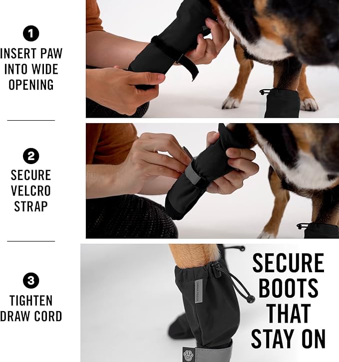 Canada Pooch Dog Winter Boots - Paw Protection, Anti-Slip Dog Shoes with Reflective Strap, Easy On for Small Medium Large Dog Booties - Black, Size 1