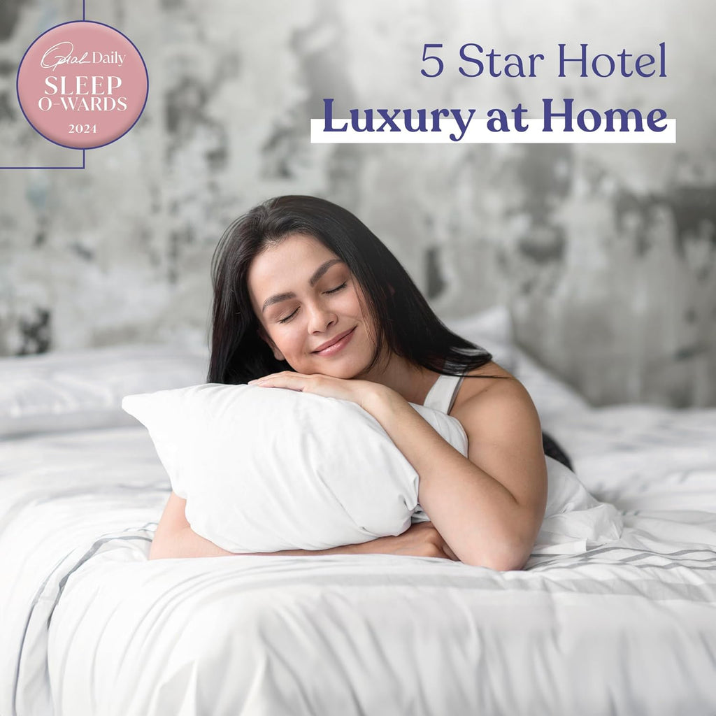 FluffCo Zen Fluff™ Down Standard/Queen Pillow with 600 Fill Power White Duck Down Stomach Sleeper Pillows - Luxury Hotel Quality 300 Thread Count - 100% Cotton Feather Pillows (Soft Queen Size 1 Pack)