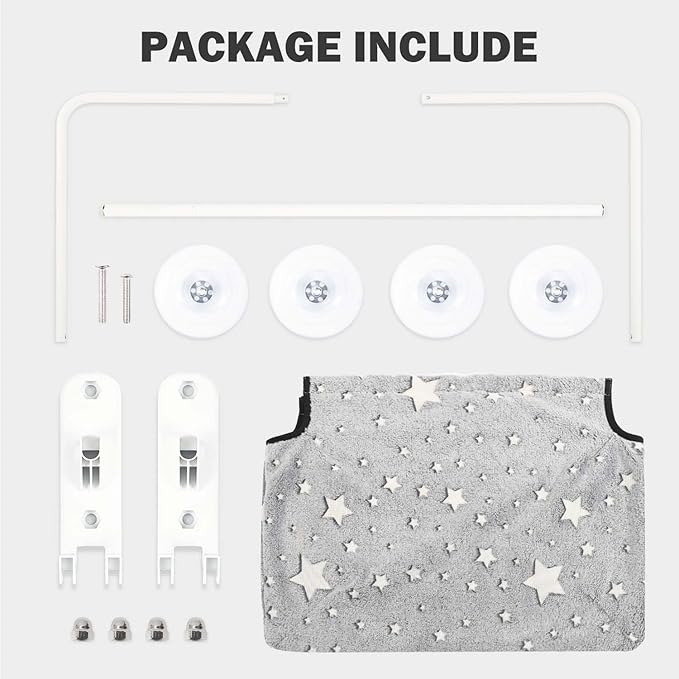 Cordless Cat Window Perch for Large Cats, Glow in The Dark Fabric Cat Hammock for Window with 4 Strong Suction Cups, Easy to Assemble, Foldable Window Seat for Cats Inside, Gray L