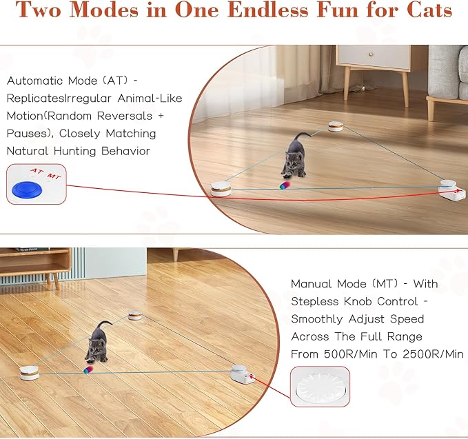 Interactive Cat Toy for Indoor Cats – Automatic Moving & Enrichment Toy for Indoor Cats/Kitten, Auto/Manual Control Cat Treadmill for Exercise & Mental Stimulation, Stimulating Chase Toys (H1K2)