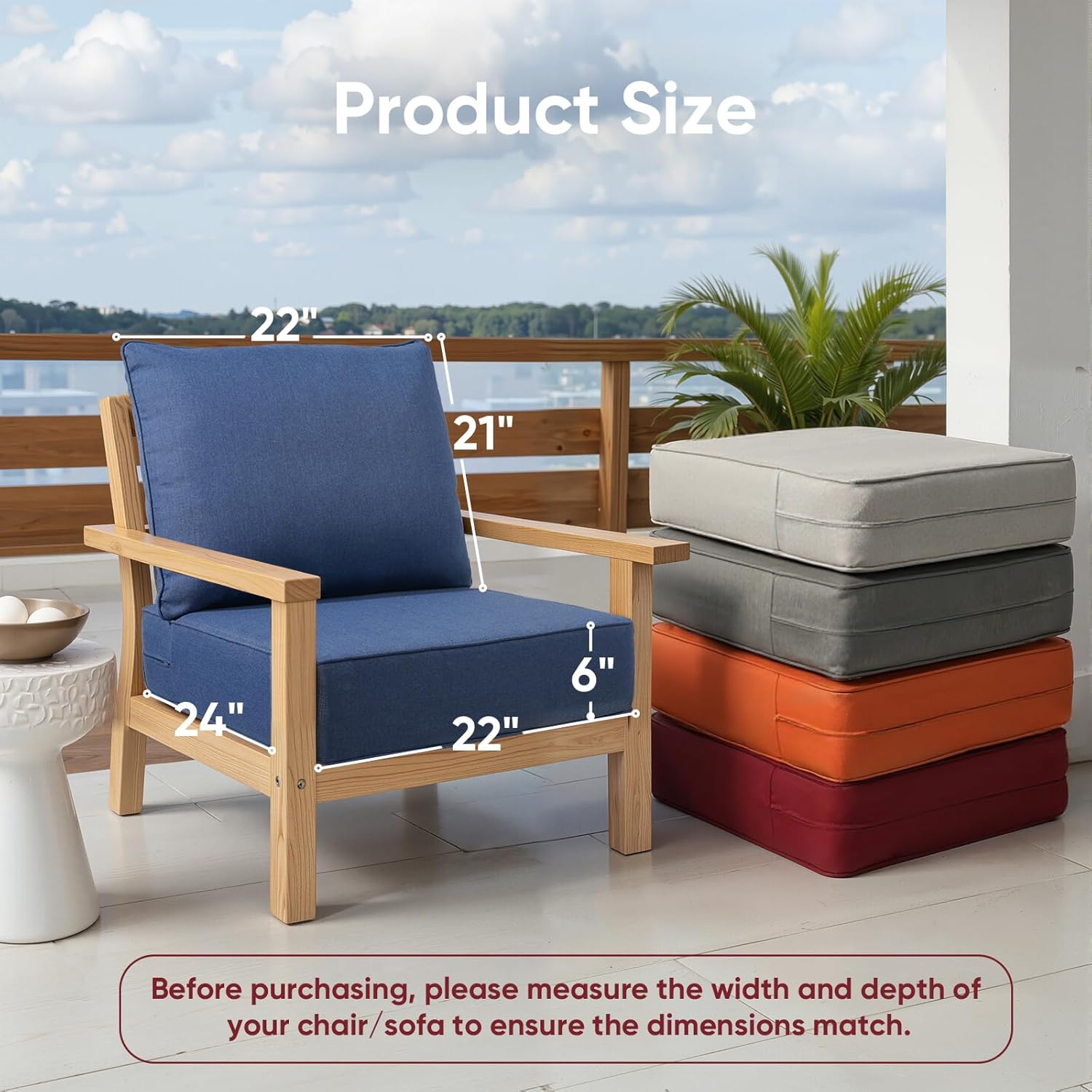 Outdoor Furniture Cushions, 6 inch Thick Seat Cushions for Outdoor Furniture, Waterproof 22x24 Patio Couch Cushions, Replacement Chair/Sofa Cushion, Include 4 Back & 4 Seat Cushion, Thick/Blue