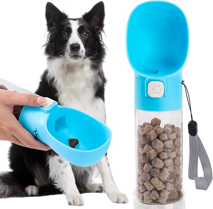 Colorday Handheld Dog Treat Dispenser Built-in Clicker & Treat Pouch, Slow Feeder for Puppy Training Walking Hiking Traveling (10 OZ, Blue)
