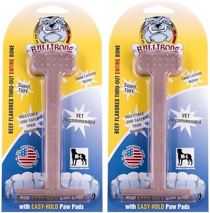 Bullibone Nylon Dog Chew Toy Nylon Bone - Improves Dental Hygiene, Easy to Grip Bottom, and Permeated with Flavor (Beef, Large - 2 Pack)