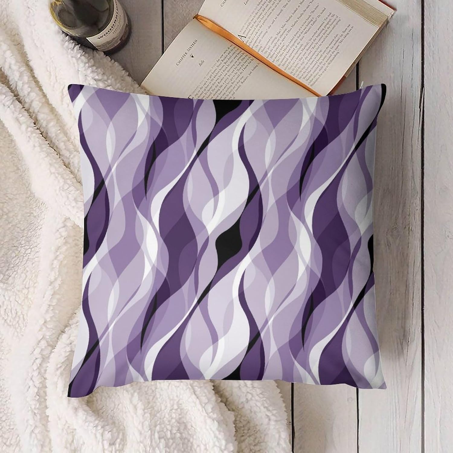 Purple Throw Pillow Covers Modern Abstract Purple and Grey Striped Decorations for Bedroom Living Room Farmhouse Sofa Pillows Bed Couch 12x12 Inch
