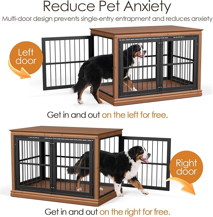 48 in Dog Crate Furniture for Dogs- Solid Wood Large Dog Crate Sideboard and TV Stand, Large Wood Kennel-((Brown+Black)