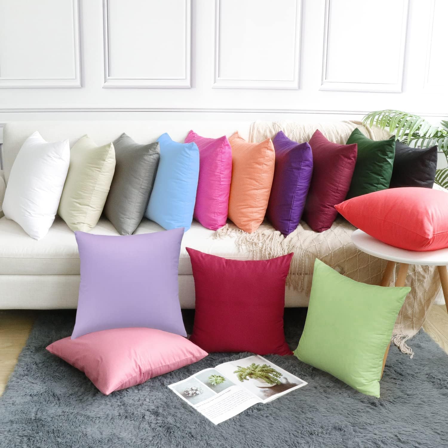 Thmyo 4-Pack 100% Cotton Comfortable Solid Decorative Throw Pillow Case, Square Cushion Cover Pillowcase Sublimation Blank Pillow Covers DIY Throw Pillowcase(18x18 inch/ 45x45cm,Sakura Pink)