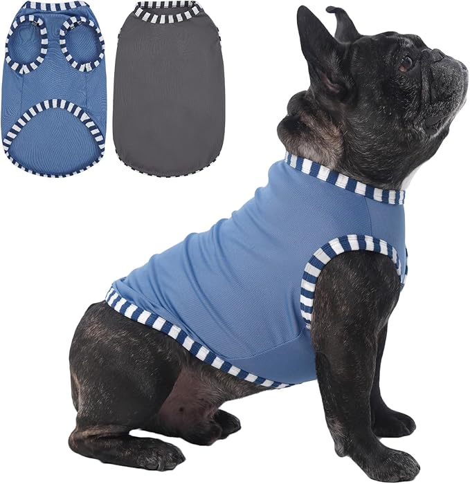 IECOii 2 Pack Sleeveless Dog Tees Shirt | Comfortable & Lightweight Fabric, Easy On/Off for Active Dogs, Grey+Blue, L