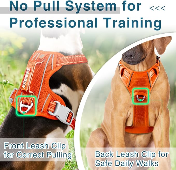 BARKBAY Dog Harness No Pull with ID Tag Pocket - Heavy Duty, Reflective, Easy Control for Large Dogs(Orange,L)