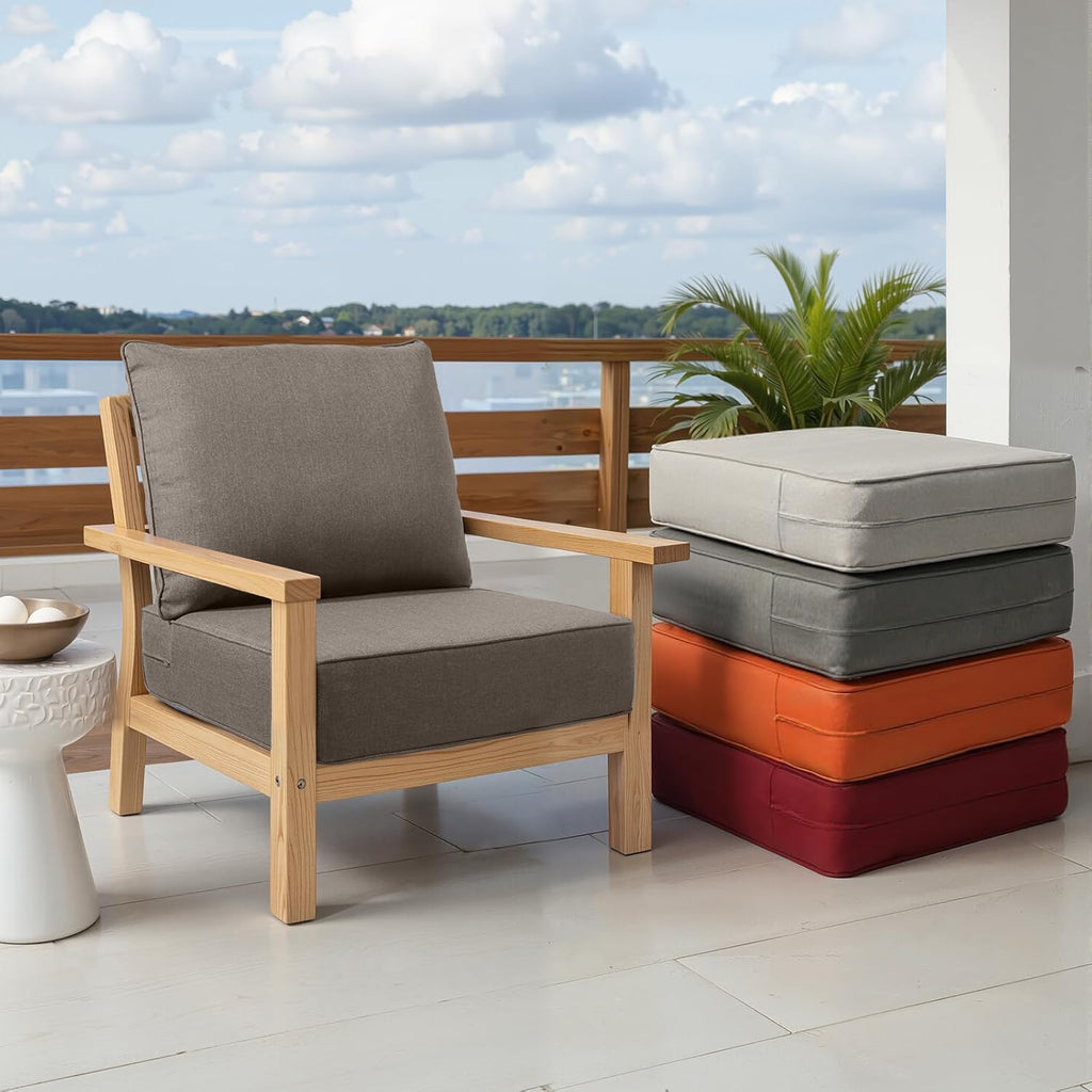 Outdoor Chair Cushion, 6 inch Thick Outdoor Cushions for Patio Furniture, 22x24 Waterproof Patio Chair Cushions, Include 1 Seat Cushion & 1 Back Pillow, Thick/Gray