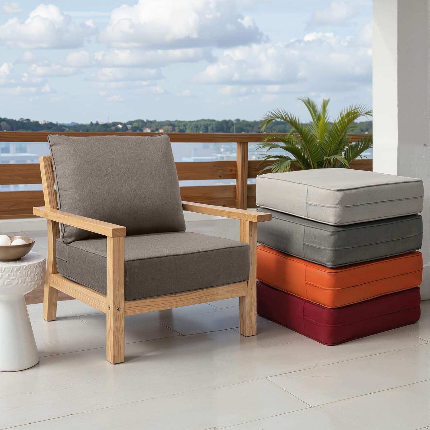 Outdoor Chair Cushion, 6 inch Thick Outdoor Cushions for Patio Furniture, 22x24 Waterproof Patio Chair Cushions, Include 1 Seat Cushion & 1 Back Pillow, Thick/Gray