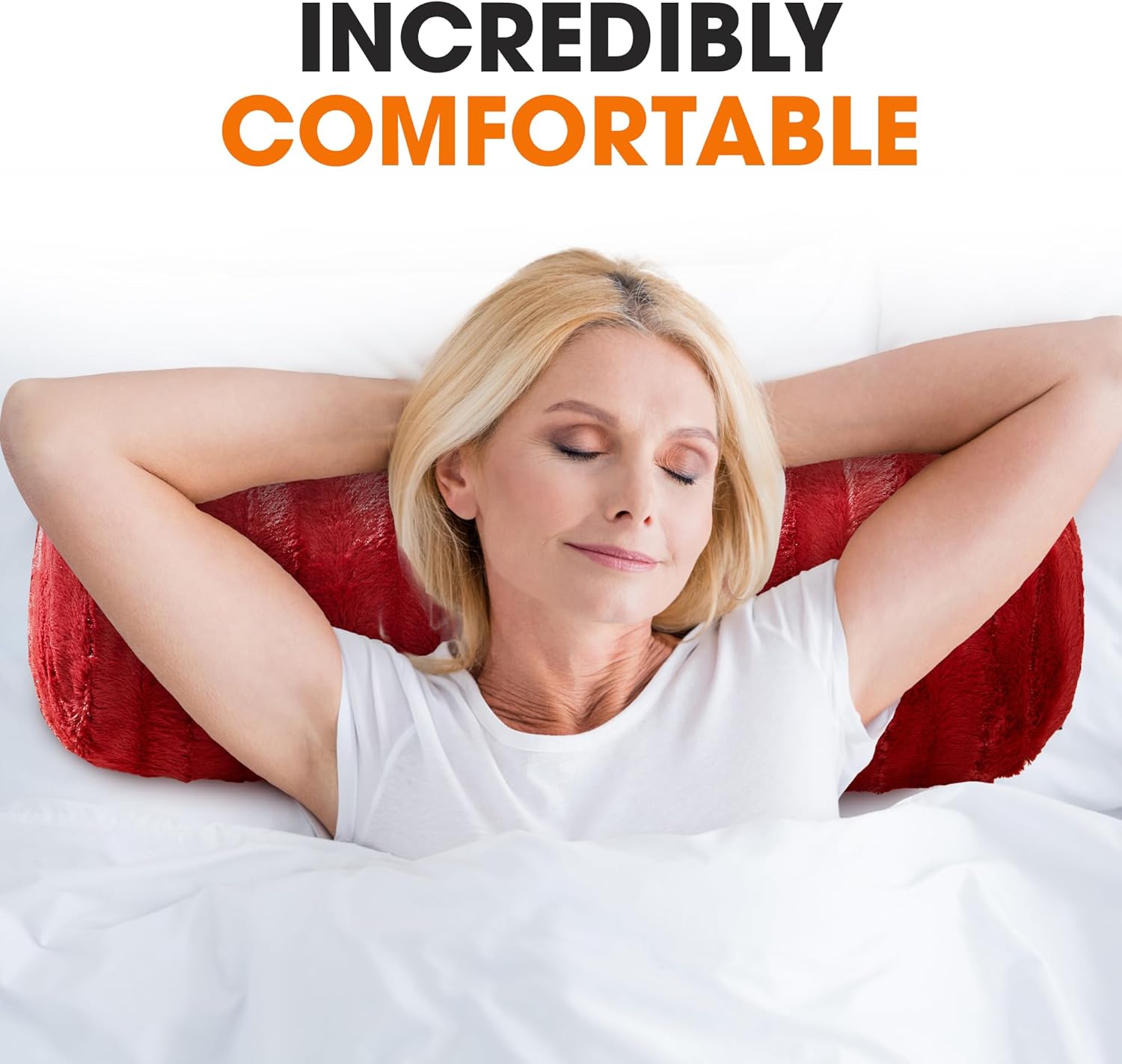 Cheer Collection Faux Fur Bolster Pillows – Soft Decorative Cylinder Pillows for Bed or Couch, Machine Washable – 8” x 24”, Set of 2, Maroon