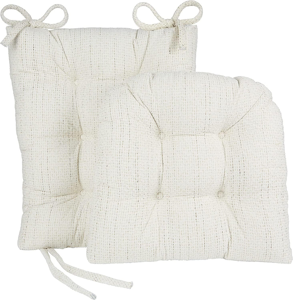Klear Vu Omega Non-Slip Rocking Chair Cushion Set, Assembled in USA, Thick Padding & Tufted Design, Includes Seat Pad & Back Pillow with Ties, 17x17 Inches, 2-Piece Set, Tyson Birch
