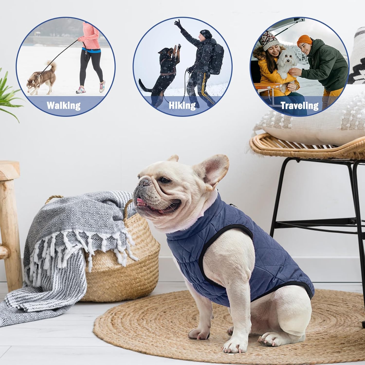 SCENEREAL Winter Dog Vest Coat with Harness Built In, Warm Puppy Jacket for Small Medium Dogs, Cold Weather Coat with Zipper, Fleece Puffer Vest Windproof Snow Clothes