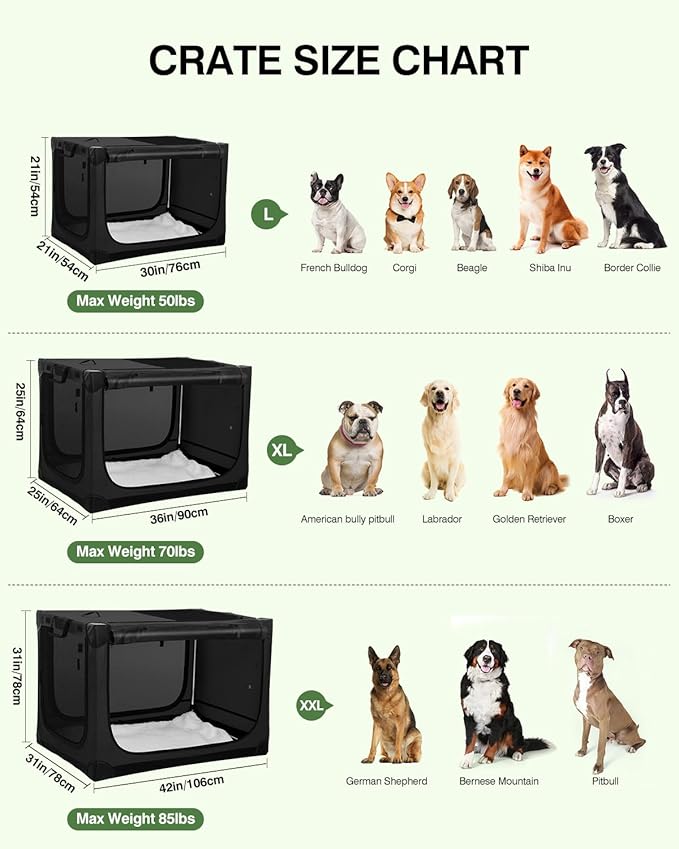 42 Inch Collapsible Travel Dog Crate for Medium Large Dogs, Portable Dog Crate 4-Door Foldable Soft Kennel with Durable Mesh Windows for Indoor & Outdoor Travel, with Storage Bag,Black