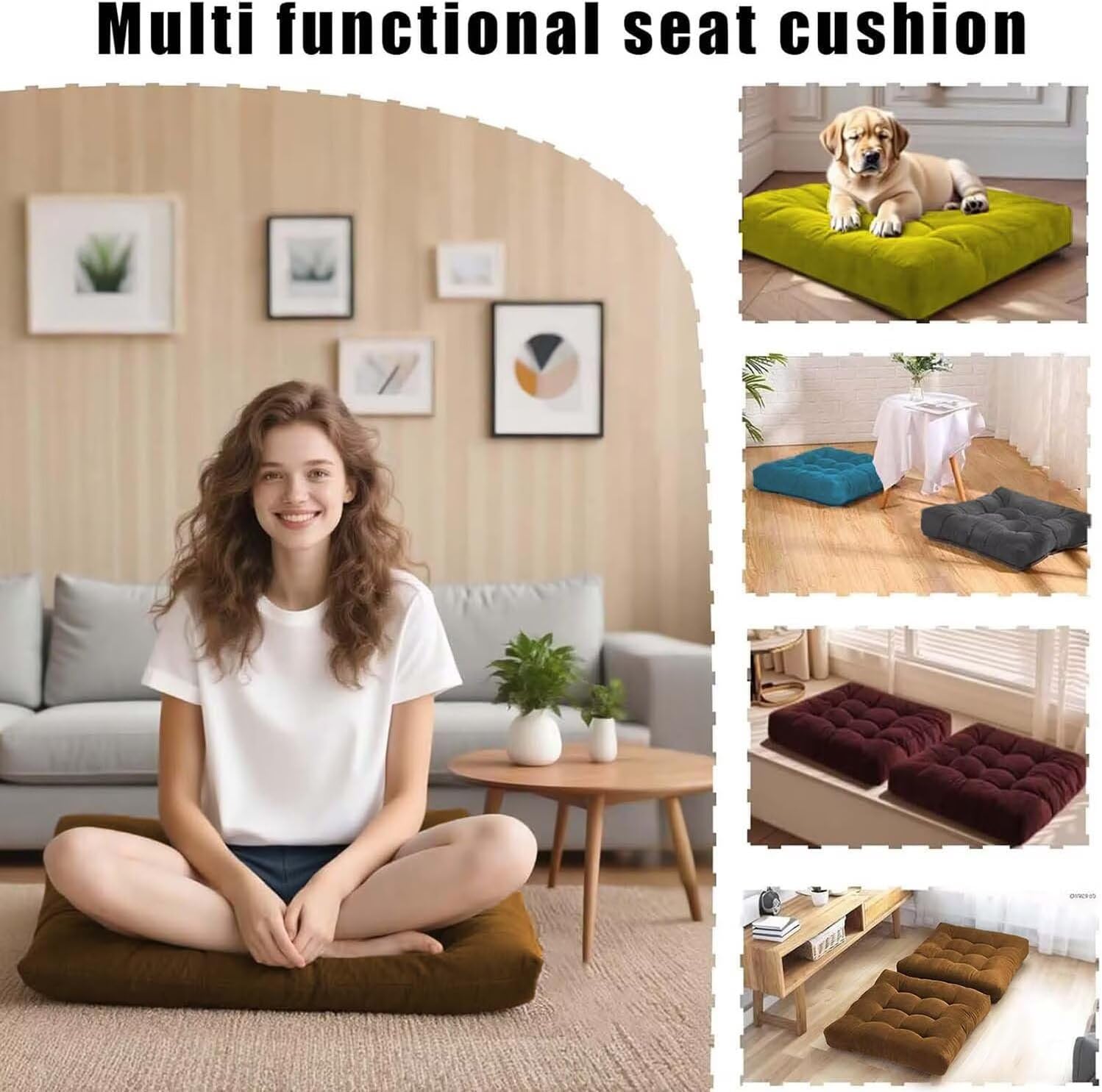 Floor Pillows Set Square Chair Cushion Pad Tufted Seat Cushions for Living Room Balconies Office Wine Red 18x18in