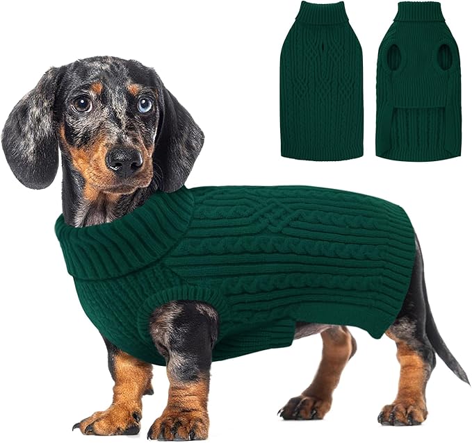 AOFITEE Small Dog Sweater, Dog Sweaters for Small Dogs Boy, Warm Christmas Sweater for Dogs, Pet Knitwear with Harness Hole for Fall Winter, Stretchy Pullover for Yorki, Chihuahua, Maltipoo, Green S