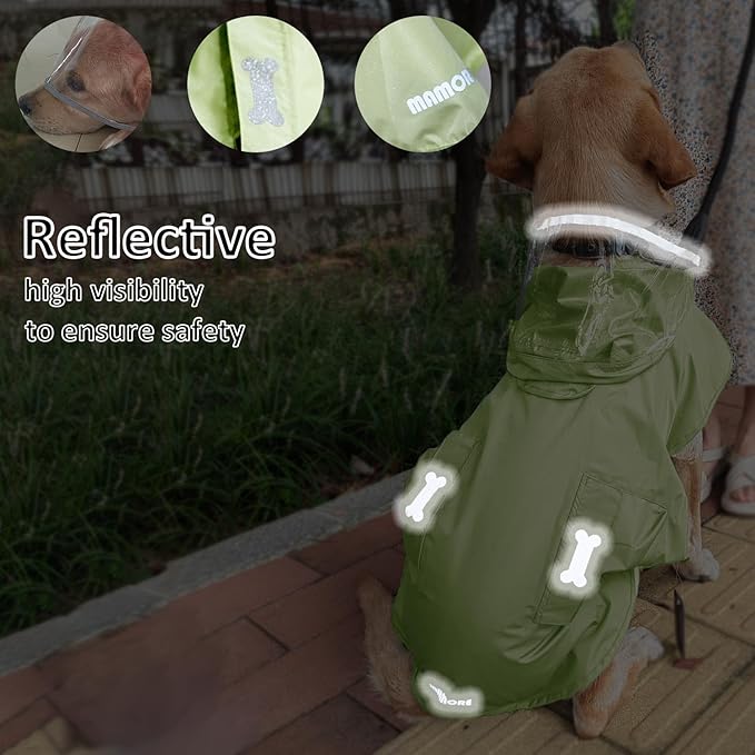 Waterproof Dog Raincoat, Adjustable Reflective Lightweight Pet Rain Clothes with Poncho Hood(XX-Large,Light Green)