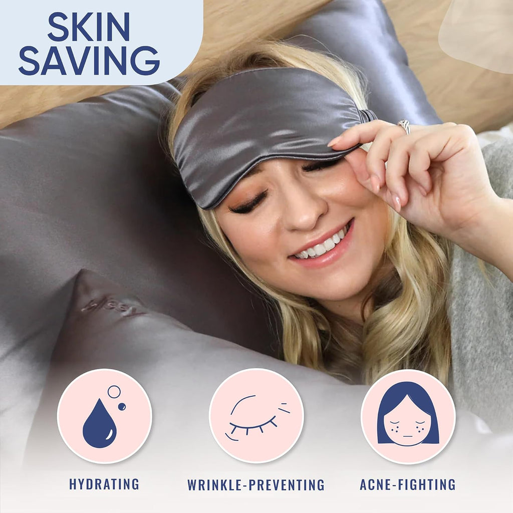 Blissy Silk Pillowcase - 100% Pure Mulberry Silk - 22 Momme 6A High-Grade Fibers - Silk Pillow Cover for Hair & Skin - Regular, Queen & King (Gray, King)