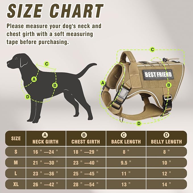 Tactical Dog Harness for Large Dogs,No Pull Military Dog Vest with Handle,Reflective Heavy Duty Pet Harness for Walking Hiking Training Brown L