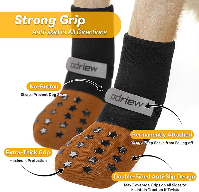 Non Slip Dog Socks to Prevent Licking Paws - Dog Booties for Hardwood Floors Anti Slip - Grippy Socks for Senior Dog - Double Side Paw Protector Prevent Scratching for Hot Pavement. (Khaki, S)