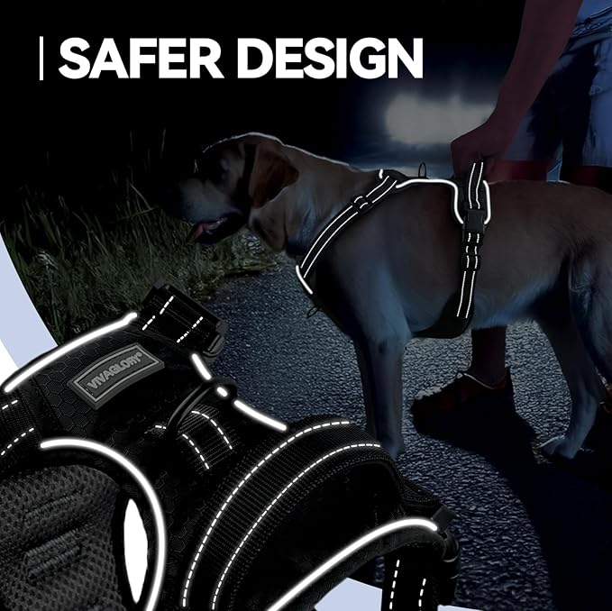 VIVAGLORY Dog Harness Easewalk No Pull Dog Harness with Handle & Front Back Clip for Training Lifting, Easy On Adjustable Padded No Pull for Pet & Puppy, S, Black