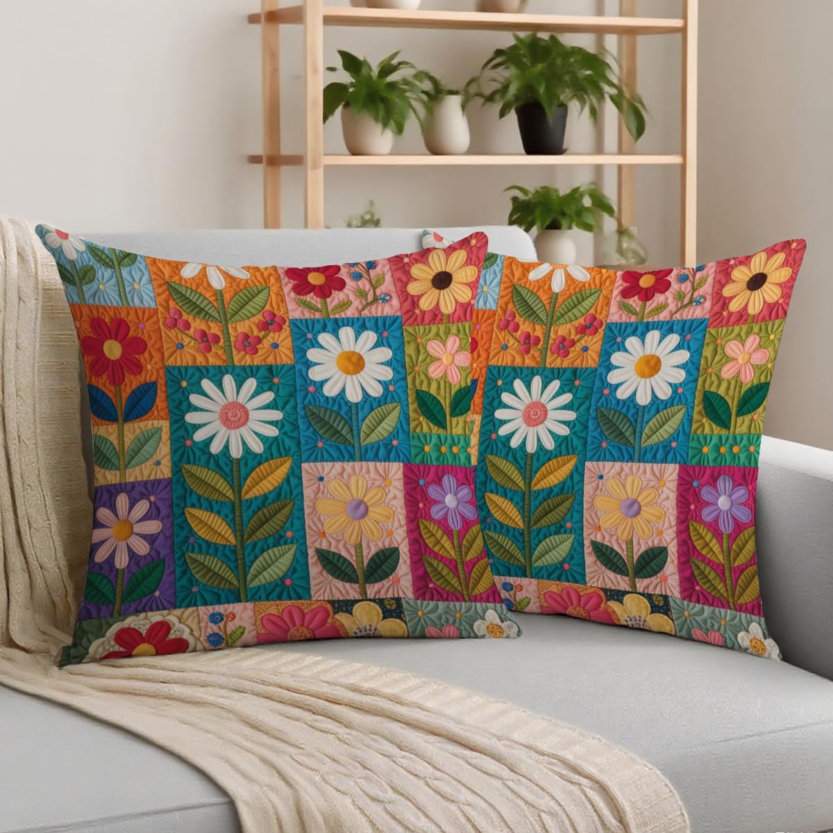 2 Pcs Vintage Botanical Floral Pillow Covers, Chinoiserie Floral Decorative Throw Pillows Vintage Rustic Toile Flower Pillow Cases, Linen Cushion Covers for Couch Sofa Bedroom Living Room Home Decor